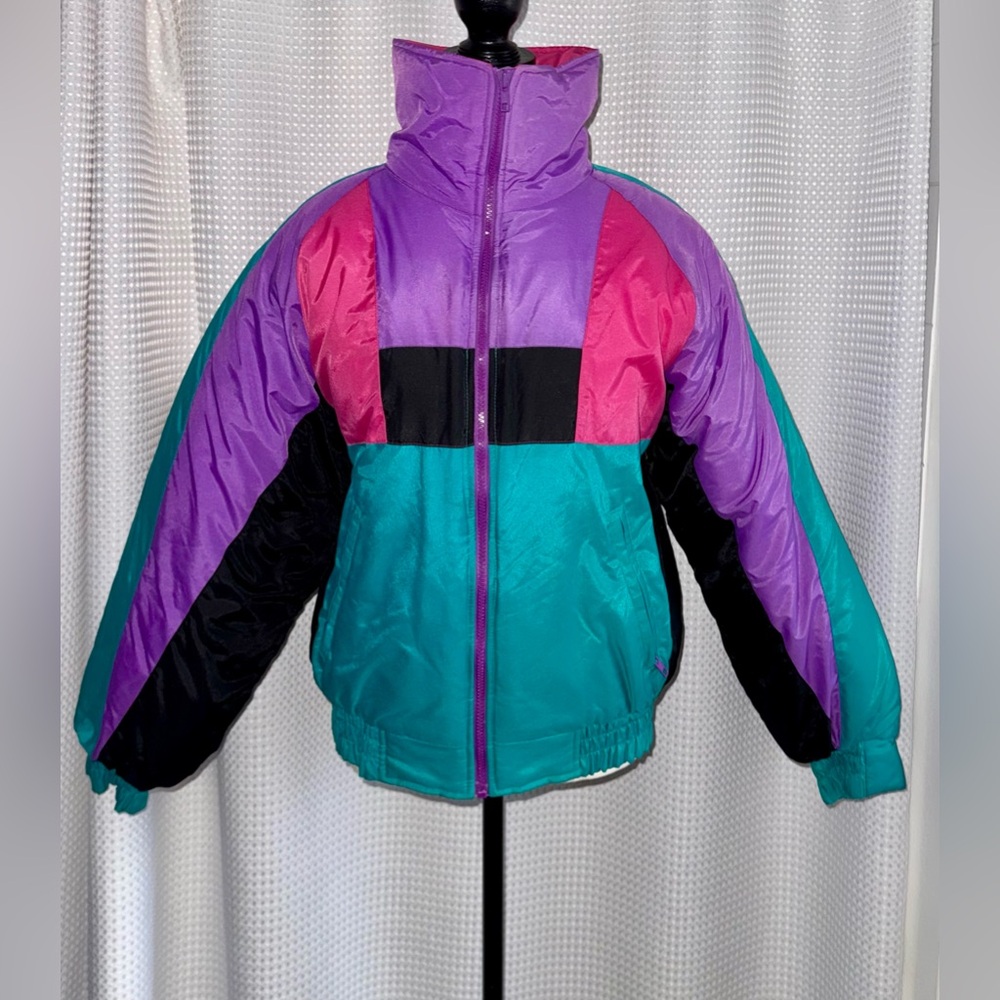 Vintage Canada North Color Block Winter Jacket Purple‎ Turquoise Pink Women’s L